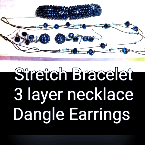 Blue Beaded Sparkly Earrings, Bracelet & Necklace - Picture 11 of 16